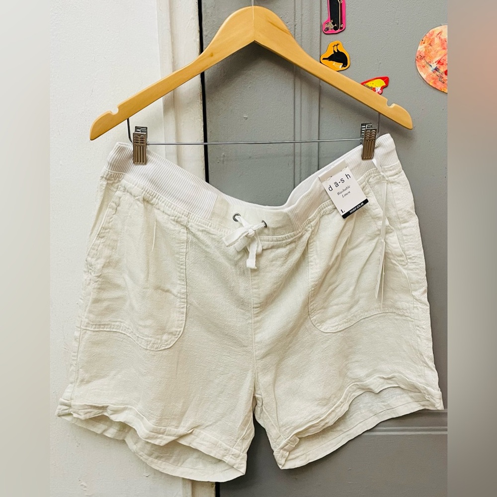 DASH White Linen Blend Shorts LARGE